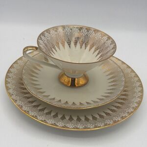 Vintage Winterling Savana Bavaria 3 pc Tea Set Mid Century Modern Gold Starburst